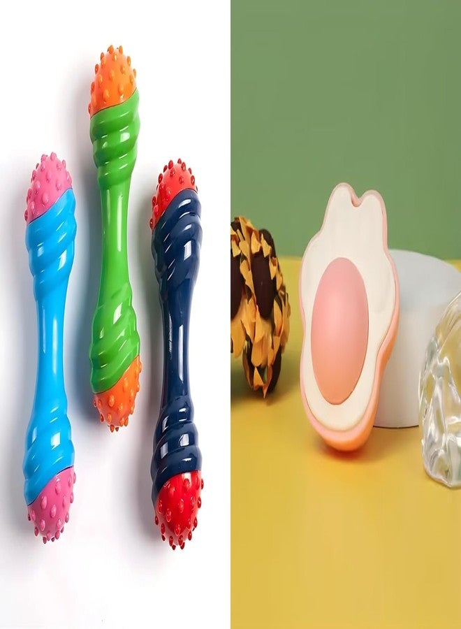 PET FUN لعبة مضغ مطاطية على شكل دمبل للكلاب من بيت فن | لعبة قطط على شكل مخلب، غير سامة ومتينة وتصدر صوت صرير، مع النعناع البري ونبات سيلفر فاين | مجموعة كرات حائط طبيعية لللعق مكونة من قطعتين - Image 1